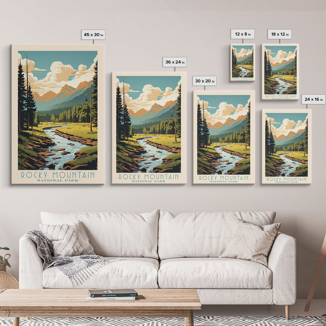 Rocky Mountains National Park Colorado Travel Art, National Park Print, Minimalist Travel Art, Midcentury Modern Style Landscape Painting