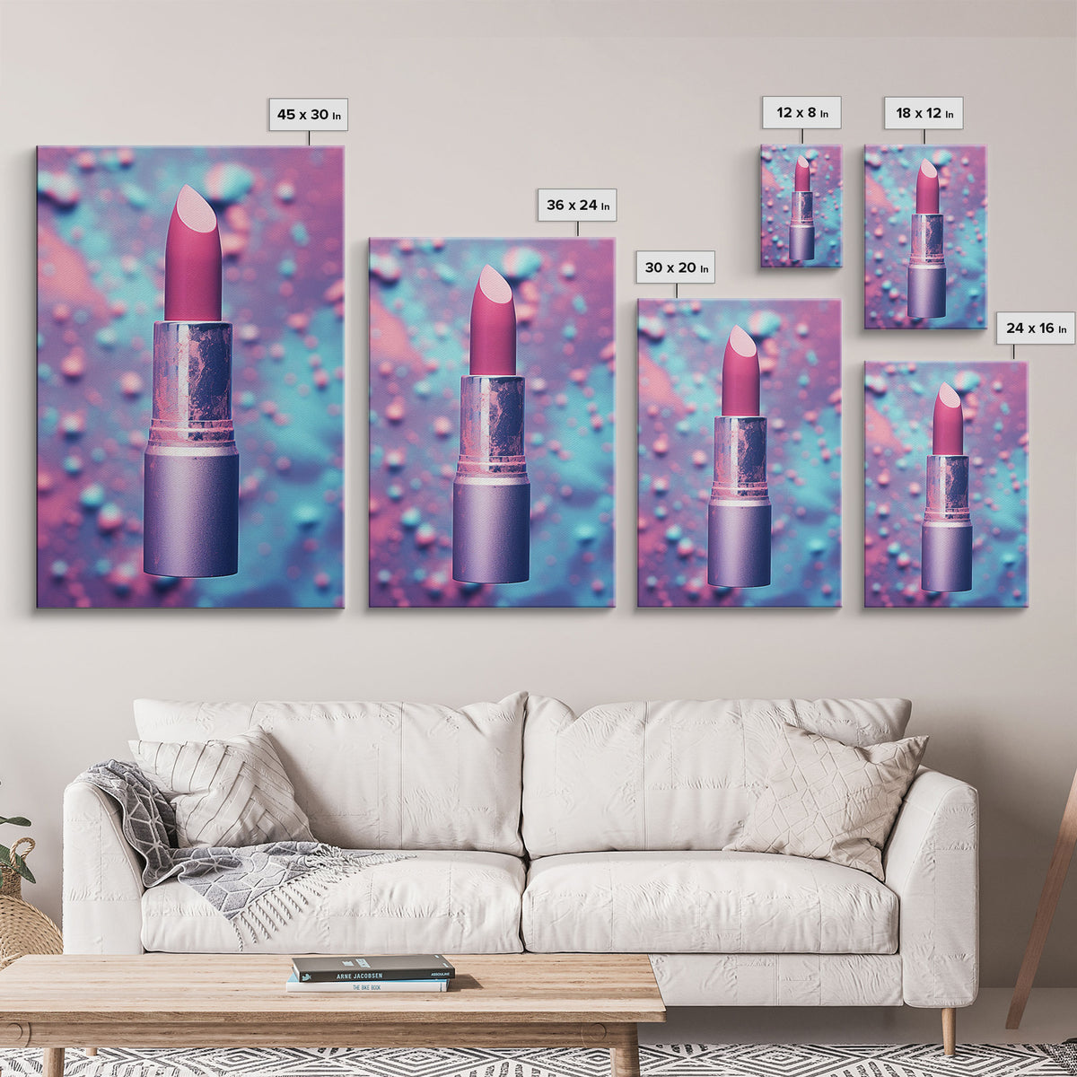 Red Lipstick Wall Art, Framed Canvas Print, Liminal Spaces, Vaporwave Aesthetic Wall Art, Girl Room Decor, Girl's Dorm Room