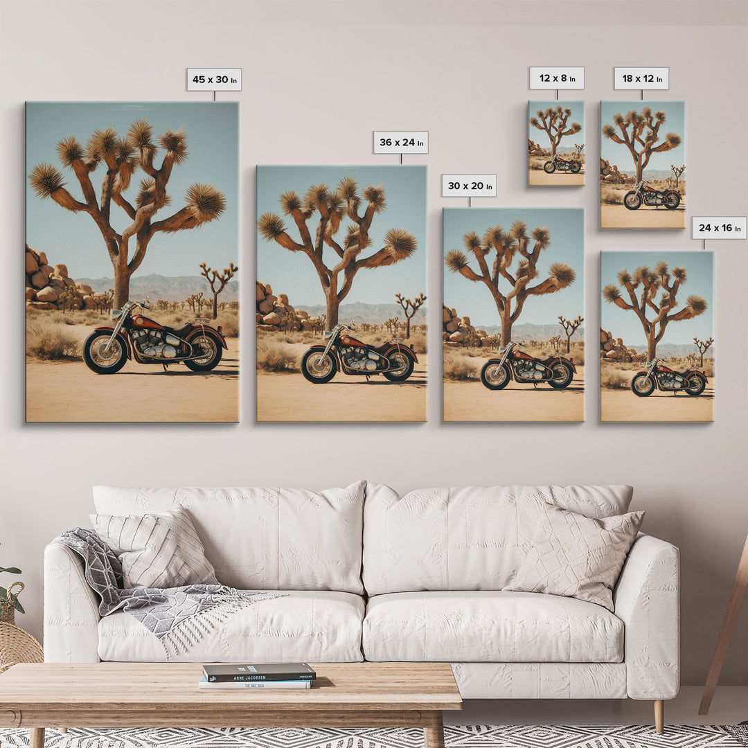 Motorcycle Wall Art, Cactus Wall Art, Desert Wall Art, Canvas Print, Wall Hanging, Portrait Art, Office Wall Decor, Above Bed Art, RV Decor