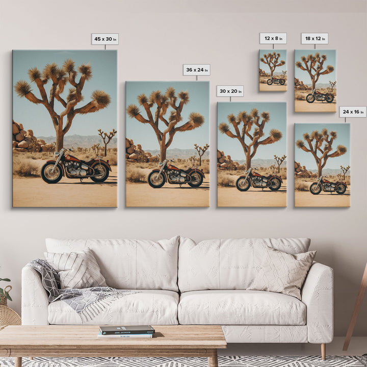 Motorcycle Wall Art, Cactus Wall Art, Desert Wall Art, Canvas Print, Wall Hanging, Portrait Art, Office Wall Decor, Above Bed Art, RV Decor