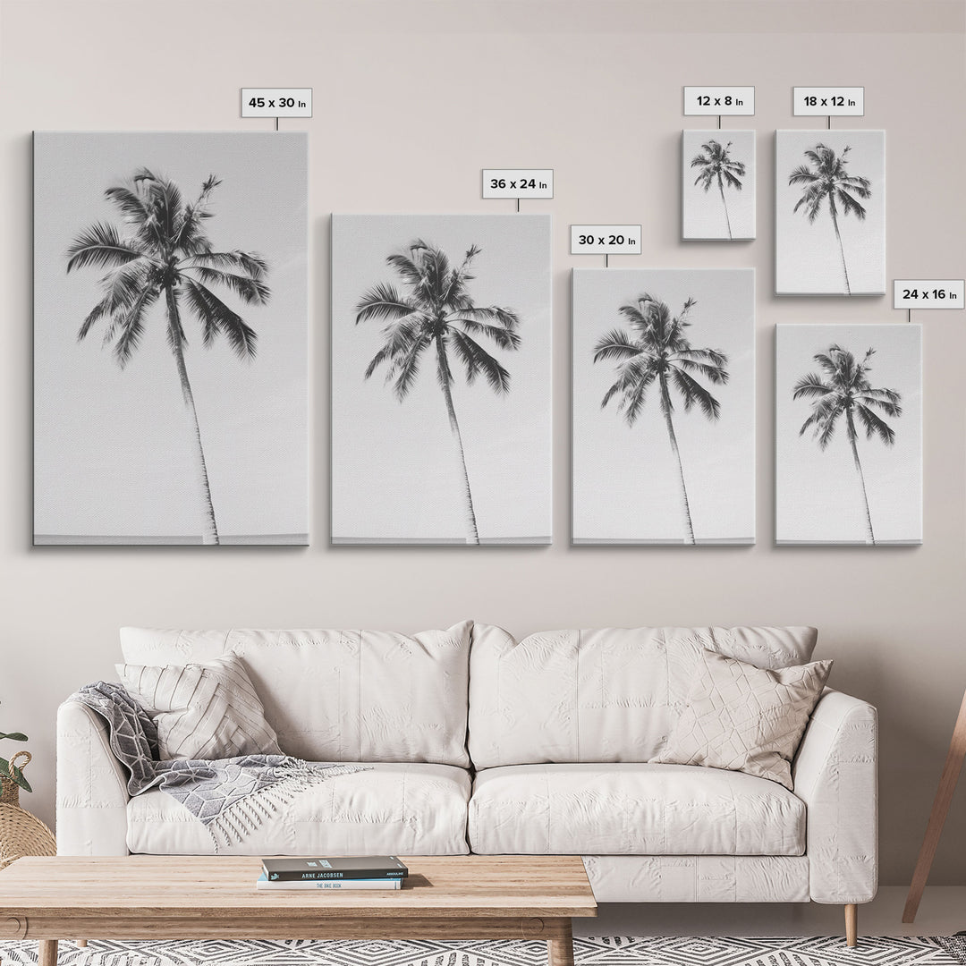 Palm Tree Wall Art, Tropical Art, Minimalist Art, Canvas Print, Wall Hanging, Portrait Art, Black And White Art, Living Room Wall Art