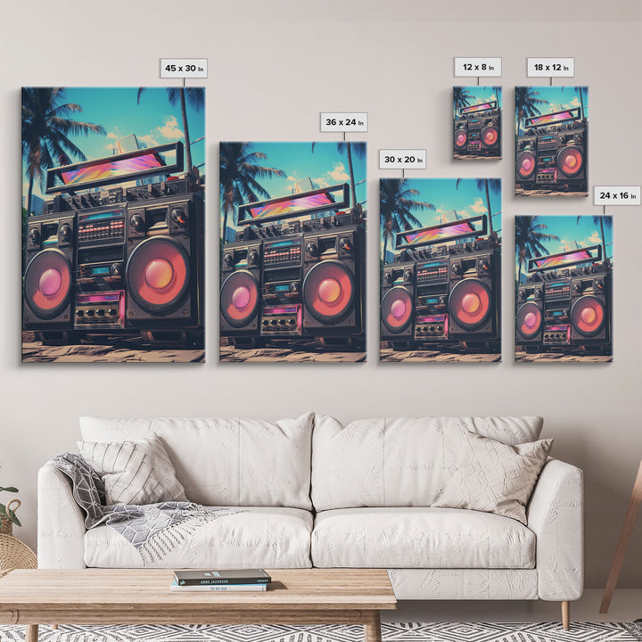Vintage Boombox Canvas Print, 80s Vaporwave Aesthetic Wall Art, Boombox Print, cd boombox art, Music Studio Art, Studio Decor