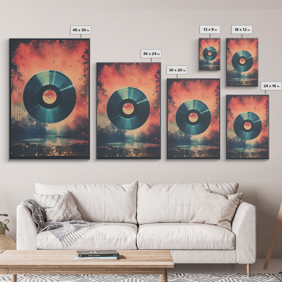 Vinyl Record Wall Art, Framed Canvas Print, Retro 1980s Style Wall Decor, Gift For Him, Gift For Audiophile