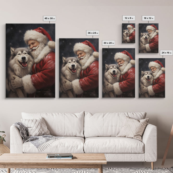 Santa Claus and his Alaskan Malamute, Christmas Wall Art, Dog Gift, Christmas Dog, Winter Wall Art, Santa Decor, Santa Art Print