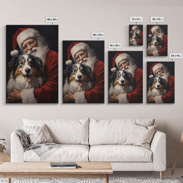 Santa Claus And His Australian Shepherd, Christmas Wall Art, Dog Gift, Christmas Dog, Winter Wall Art, Santa Decor, Santa Art Print