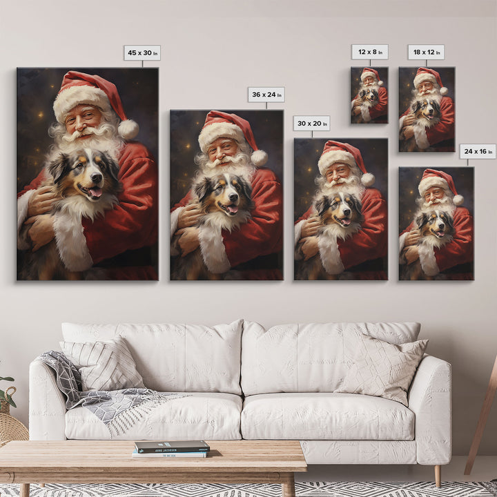Santa Claus And His Australian Shepherd, Christmas Wall Art, Dog Gift, Christmas Dog, Winter Wall Art, Santa Decor, Santa Art Print