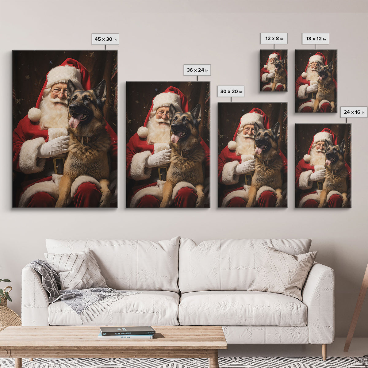 Santa Claus And His Belgian Malinois, Christmas Wall Art, Dog Gift, Christmas Dog, Winter Wall Art, Santa Decor, Santa Art Print, Cute Dog