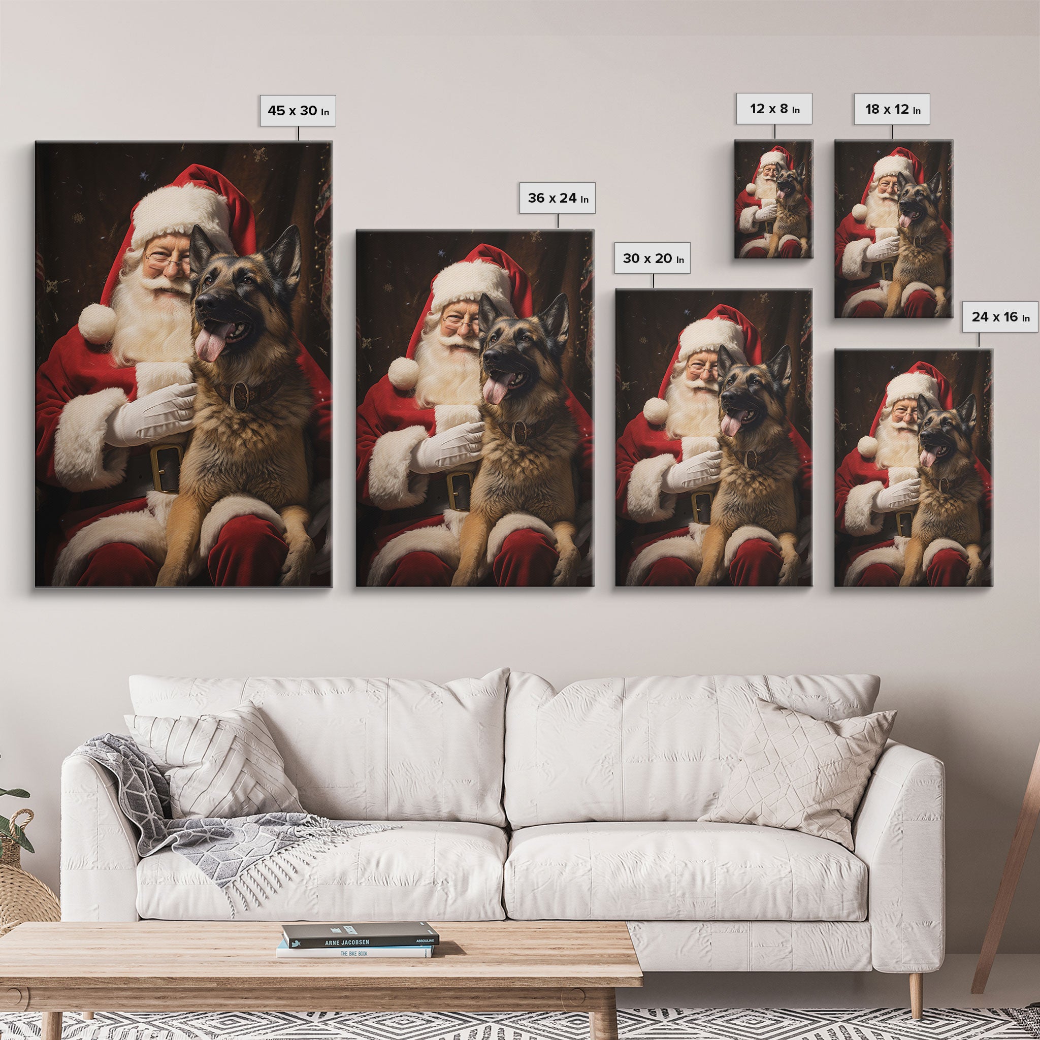 Santa Claus And His Belgian Malinois, Christmas Wall Art, Dog Gift, Christmas Dog, Winter Wall Art, Santa Decor, Santa Art Print, Cute Dog