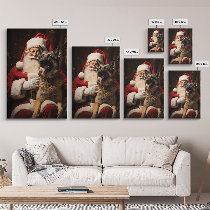 Santa Claus And His Belgian Malinois, Christmas Wall Art, Dog Gift, Christmas Dog, Winter Wall Art, Santa Decor, Santa Art Print, Cute Dog
