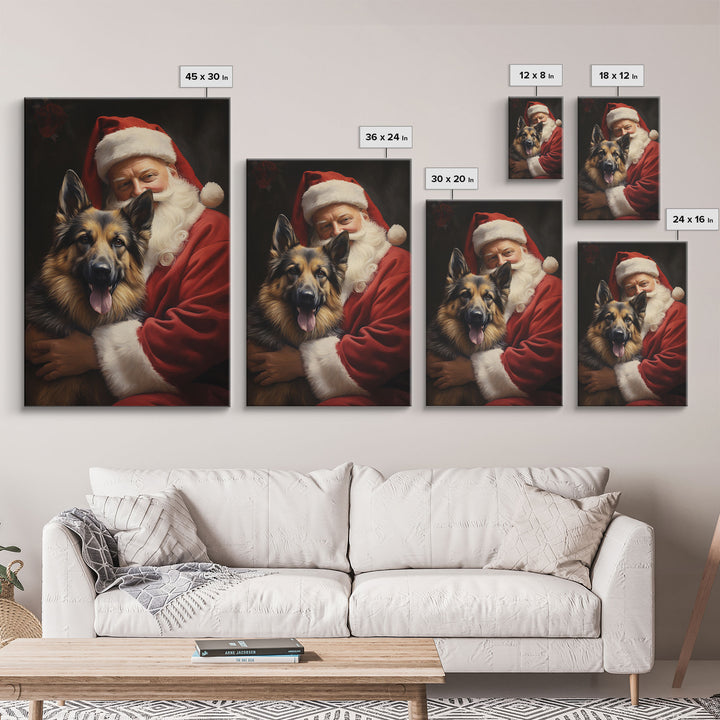 Santa Claus And His German Shepherd, Christmas Wall Art, Dog Gift, Christmas Dog, Winter Wall Art, Santa Decor, Santa Art Print, Cute Dog