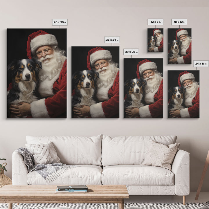 Santa Claus And His Border Collie, Christmas Wall Art, Dog Gift, Christmas Dog, Winter Wall Art, Santa Decor, Santa Art Print, Cute Dog