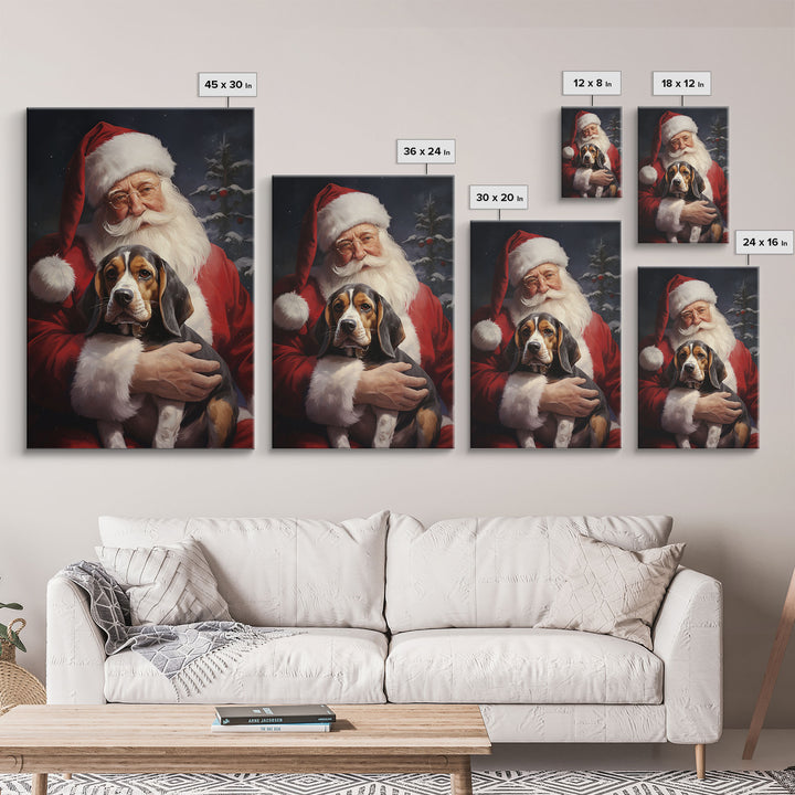 Santa Claus and his Beagle, Cute Dog Art, Framed Canvas Print, Christmas Art, Christmas Decor, Christmas Art Print, Christmas Wall Art