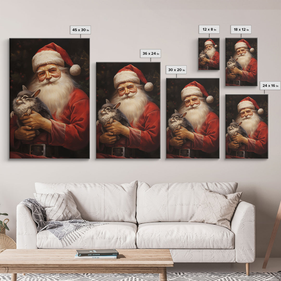 Santa Claus And His Chinchilla, Christmas Wall Art, Dog Gift, Christmas Dog, Winter Wall Art, Santa Decor, Santa Art Print, Chinchilla Print