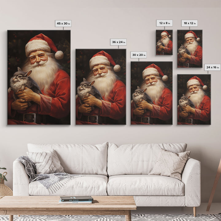 Santa Claus And His Chinchilla, Christmas Wall Art, Dog Gift, Christmas Dog, Winter Wall Art, Santa Decor, Santa Art Print, Chinchilla Print