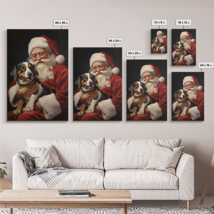 Santa Claus And His Beagle, Christmas Wall Art, Dog Gift, Christmas Dog, Winter Wall Art, Santa Decor, Santa Art Print, Cute Dog Print