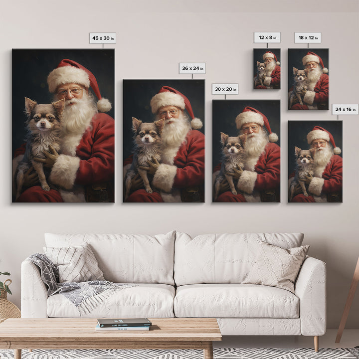 Santa Claus And His Chihuahua, Christmas Wall Art, Christmas Dog, Winter Wall Art, Santa Decor, Santa Art Print, Farmhouse Christmas
