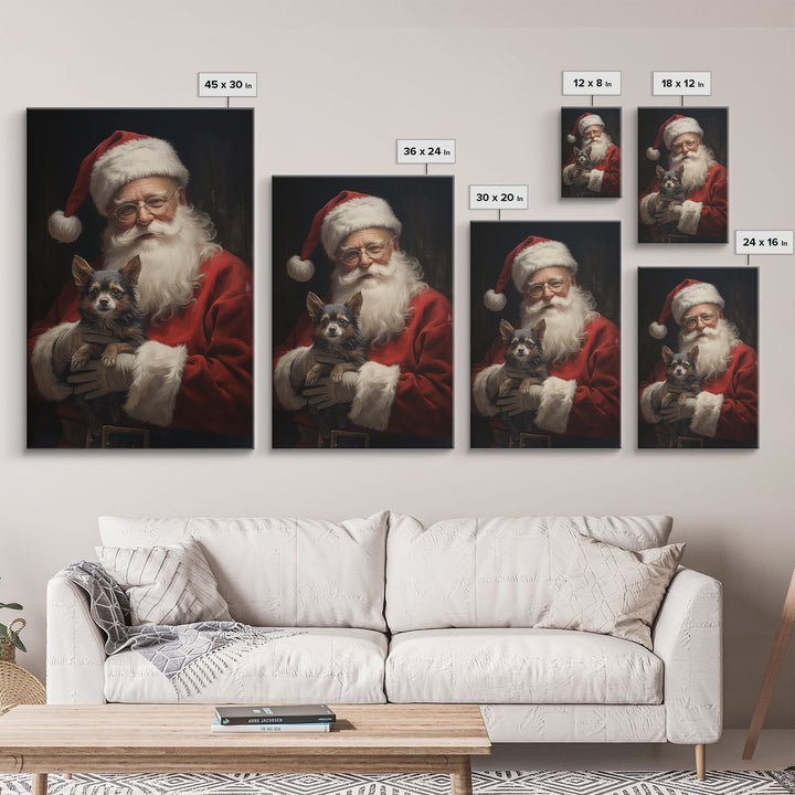 Santa Claus And His Chihuahua, Christmas Wall Art, Christmas Dog, Winter Wall Art, Santa Decor, Santa Art Print, Farmhouse Christmas