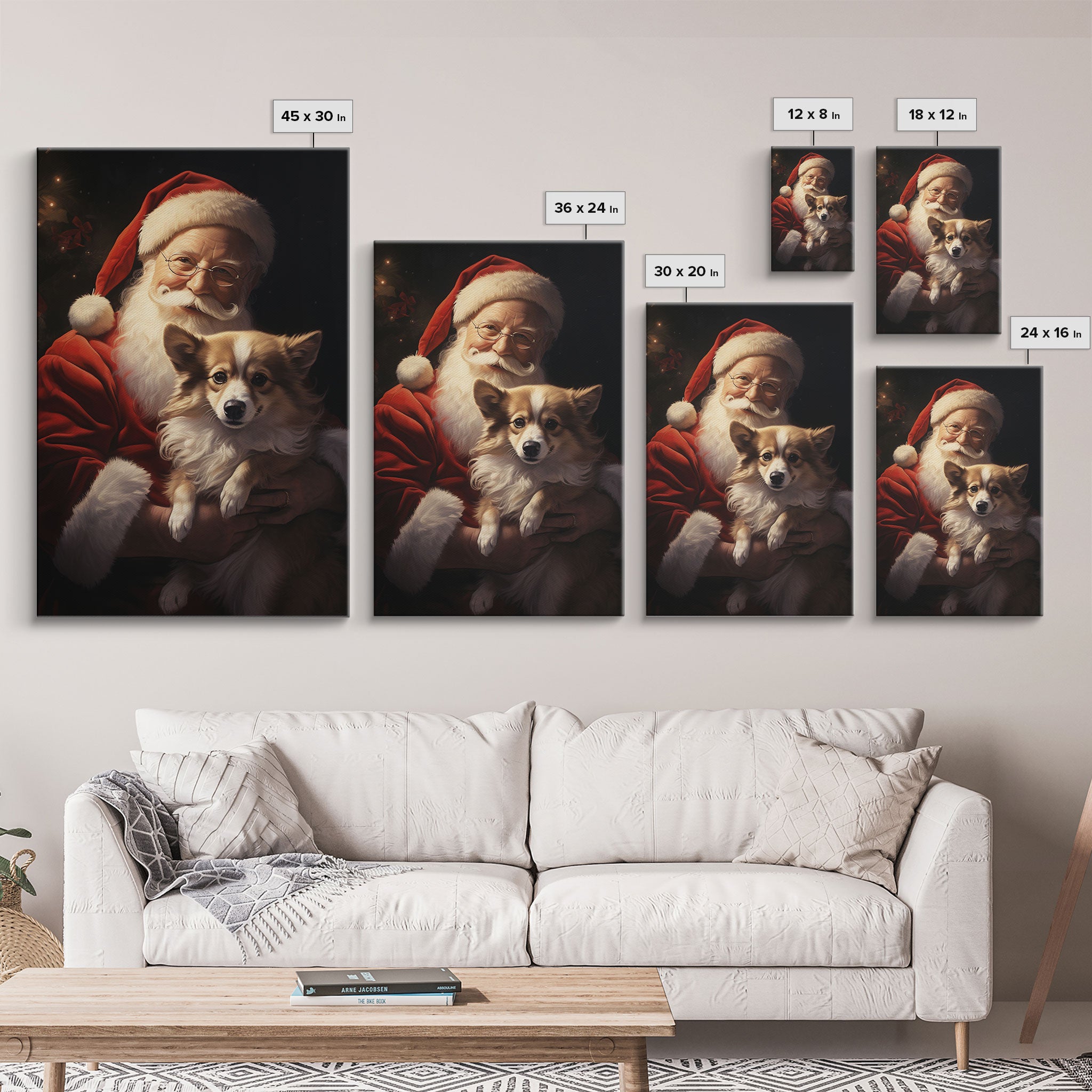 Santa Claus And His Corgi, Christmas Wall Art, Christmas Dog, Winter Wall Art, Santa Decor, Santa Art Print, Farmhouse Christmas