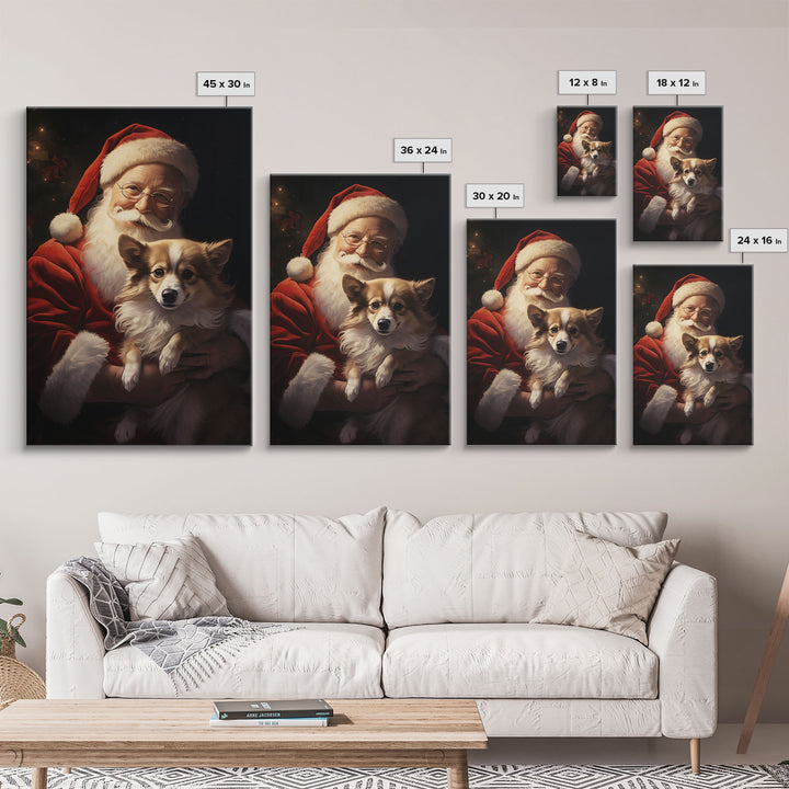 Santa Claus And His Corgi, Christmas Wall Art, Christmas Dog, Winter Wall Art, Santa Decor, Santa Art Print, Farmhouse Christmas