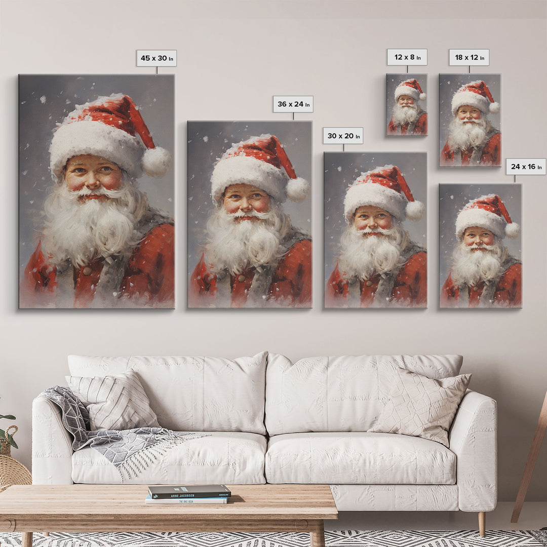 Santa Painting, Santa Print, Framed Canvas Print, Christmas Decor, Portrait of Santa, Farmhouse Christmas, Minimalist Christmas Art