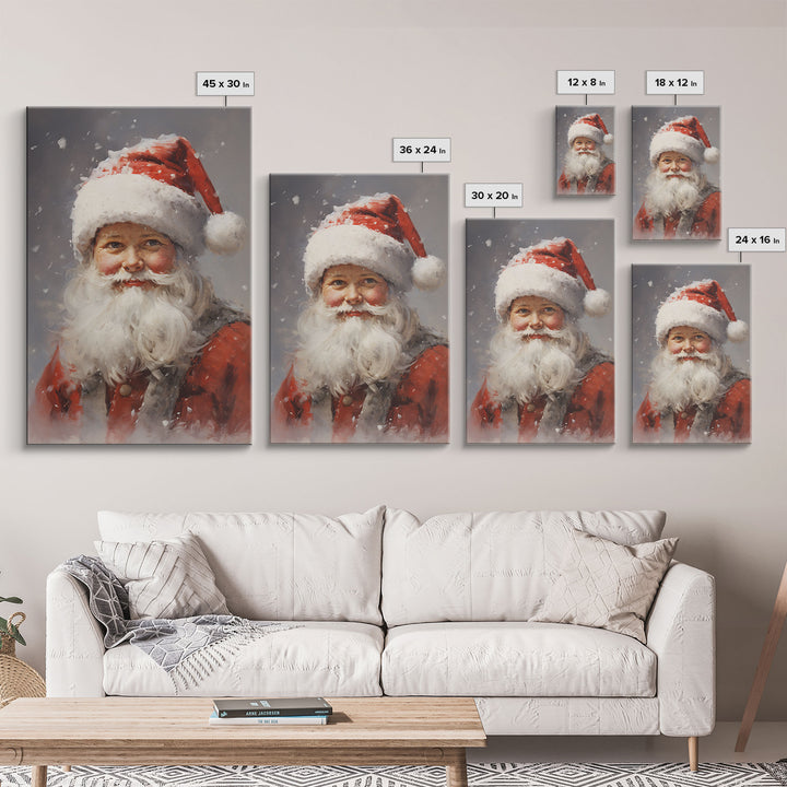 Santa Painting, Santa Print, Framed Canvas Print, Christmas Decor, Portrait of Santa, Farmhouse Christmas, Minimalist Christmas Art
