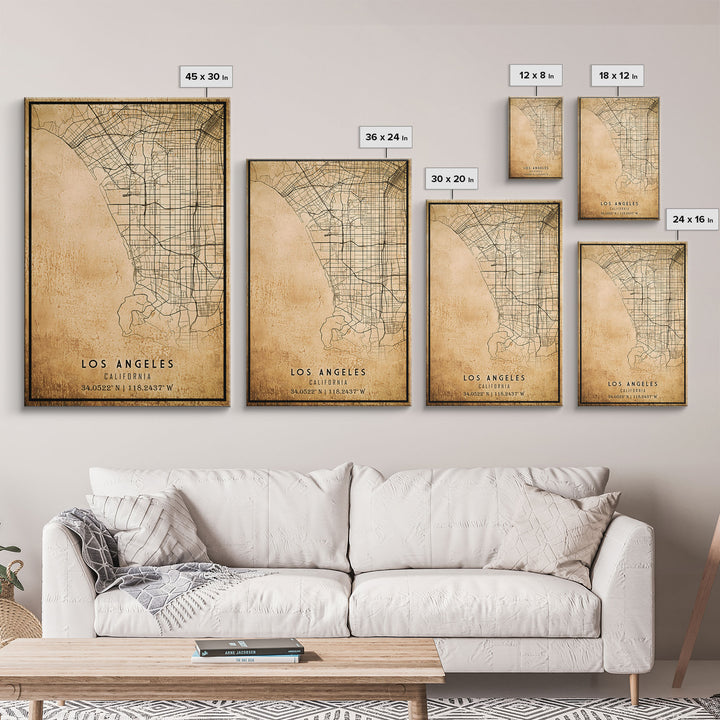Los Angeles Vintage Map Print | Los Angeles Map | California Map Art | Los Angeles City Road Map Poster | Distressed / Retro LA Street Art