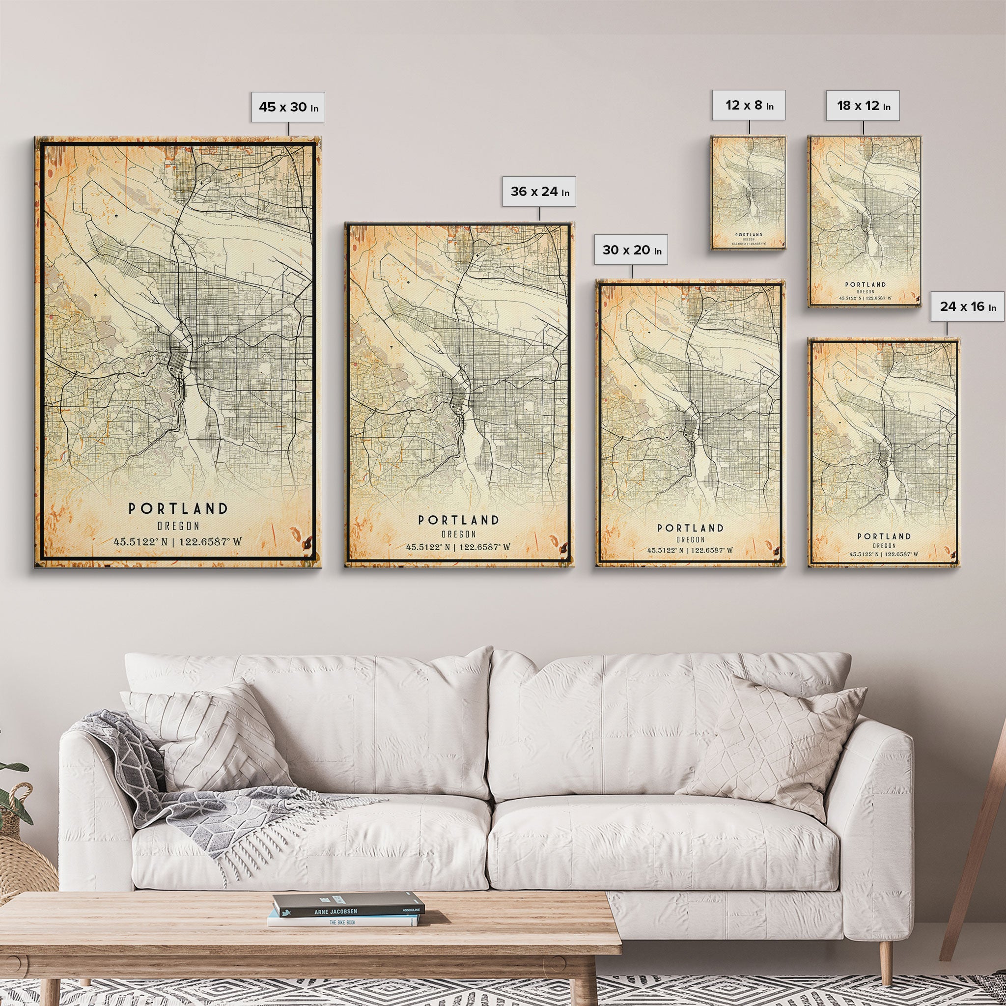 Portland Oregon Street Map, Framed Canvas Art, Oregon United States Road Map Wall Art, Office Wall Art, Portland Wall Decor for Office
