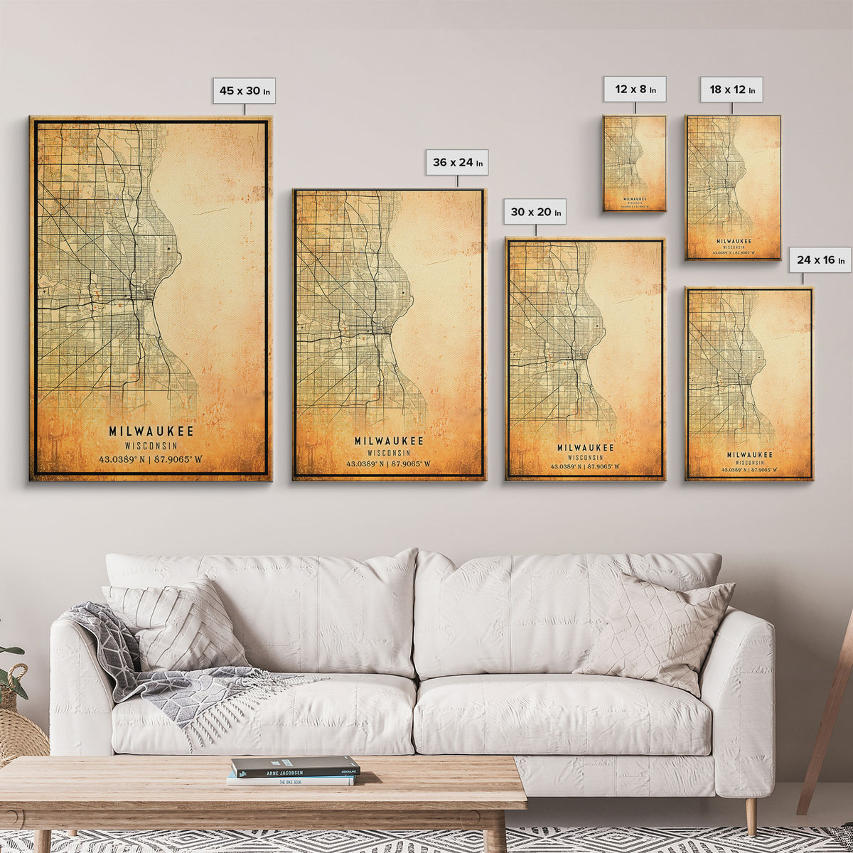 Milwaukee Wisconsin Street Map Wall Art, Framed Canvas Print, Wisconsin Map Print Poster and Canvas, Milwaukee City Office Wall Art