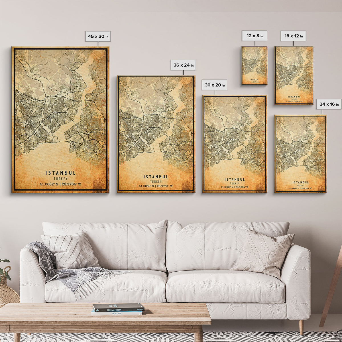 Vintage Istanbul City Map Wall Art Canvas Print, Distressed Istanbul Map, Framed Wall Art, Cool Istanbul Turkey Travel Wall Art, Office Art
