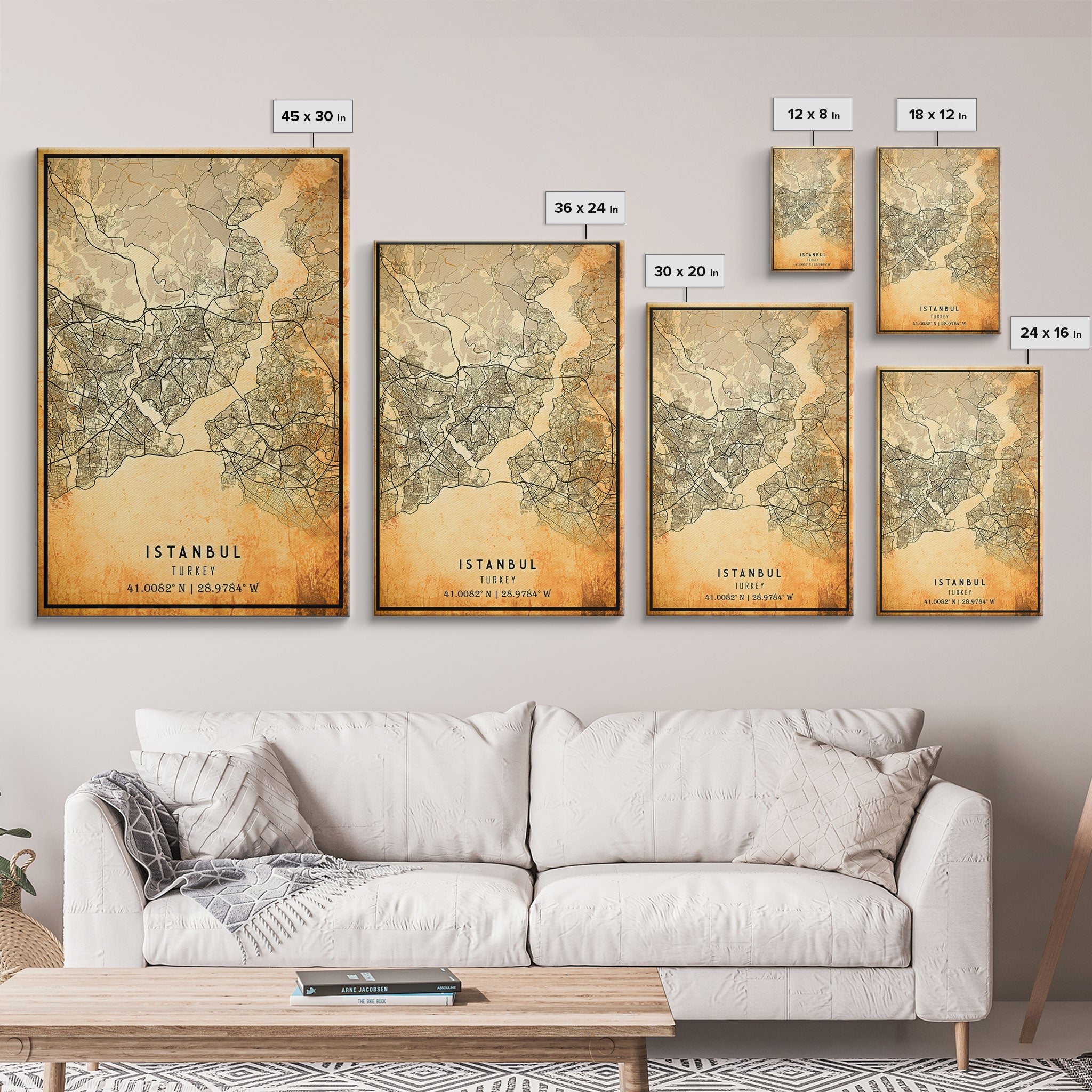 Vintage Istanbul City Map Wall Art Canvas Print, Distressed Istanbul Map, Framed Wall Art, Cool Istanbul Turkey Travel Wall Art, Office Art