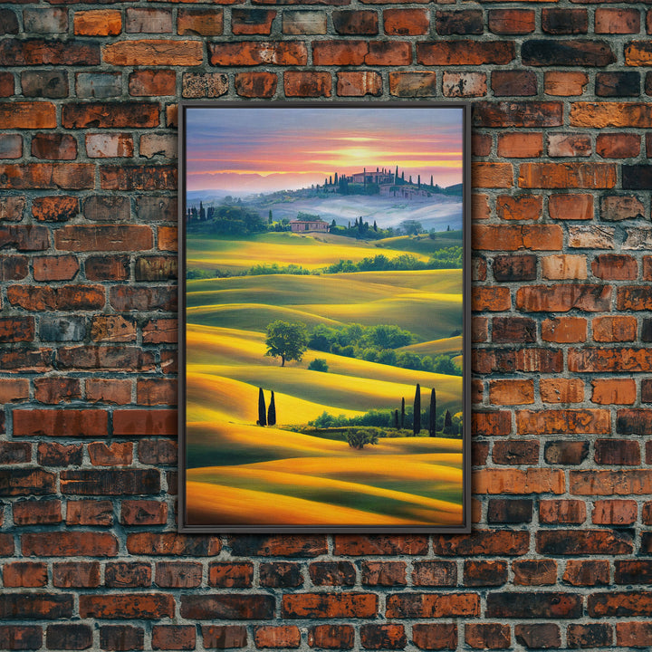 Italian Countryside at Sunset, Italy Art, Framed Canvas Print, Ready To Hang Framed Wall Art, Living Room Wall Hanging