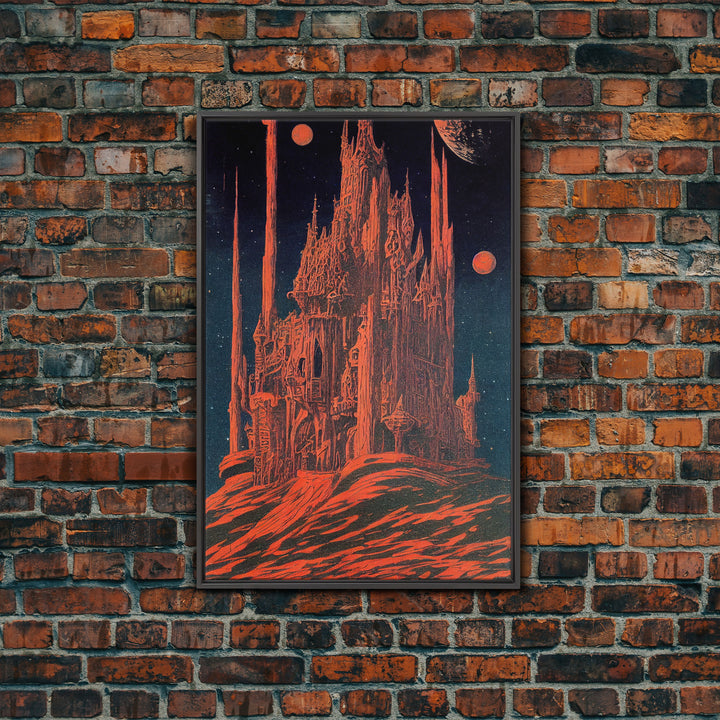 Gothic Red Eerie Castle Fine Art Print, Wall Poster, Wall Art Print