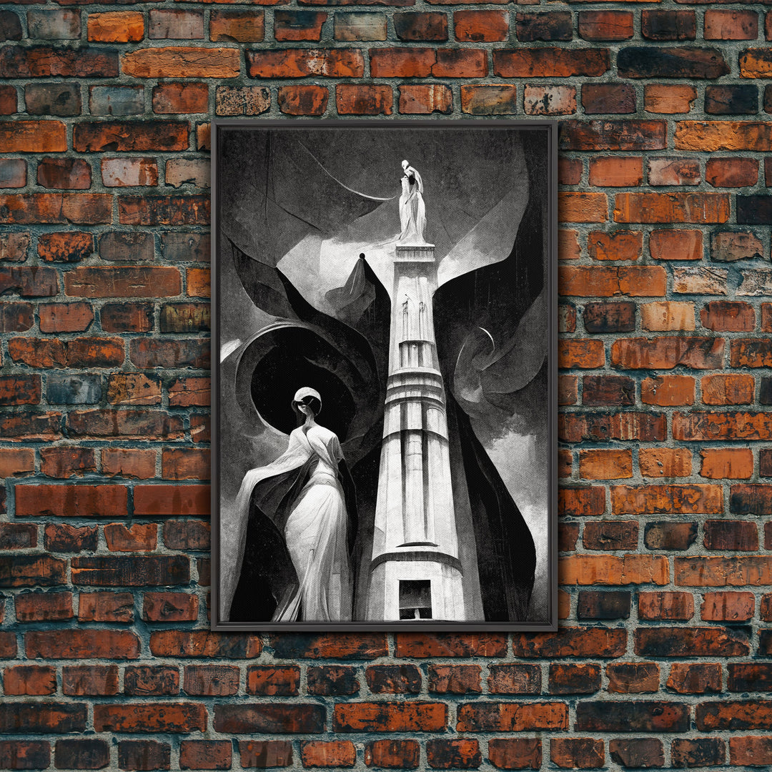 Vintage Style Art Deco Statue Study, Framed Canvas Print, Retro Style Wall Art, 1920s - 1930s style Art