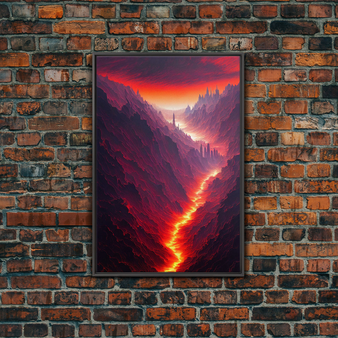 Lava Flow, Depths of Hades Art, Framed Canvas Print, Ready To Hang Framed Wall Art, Living Room Wall Hanging