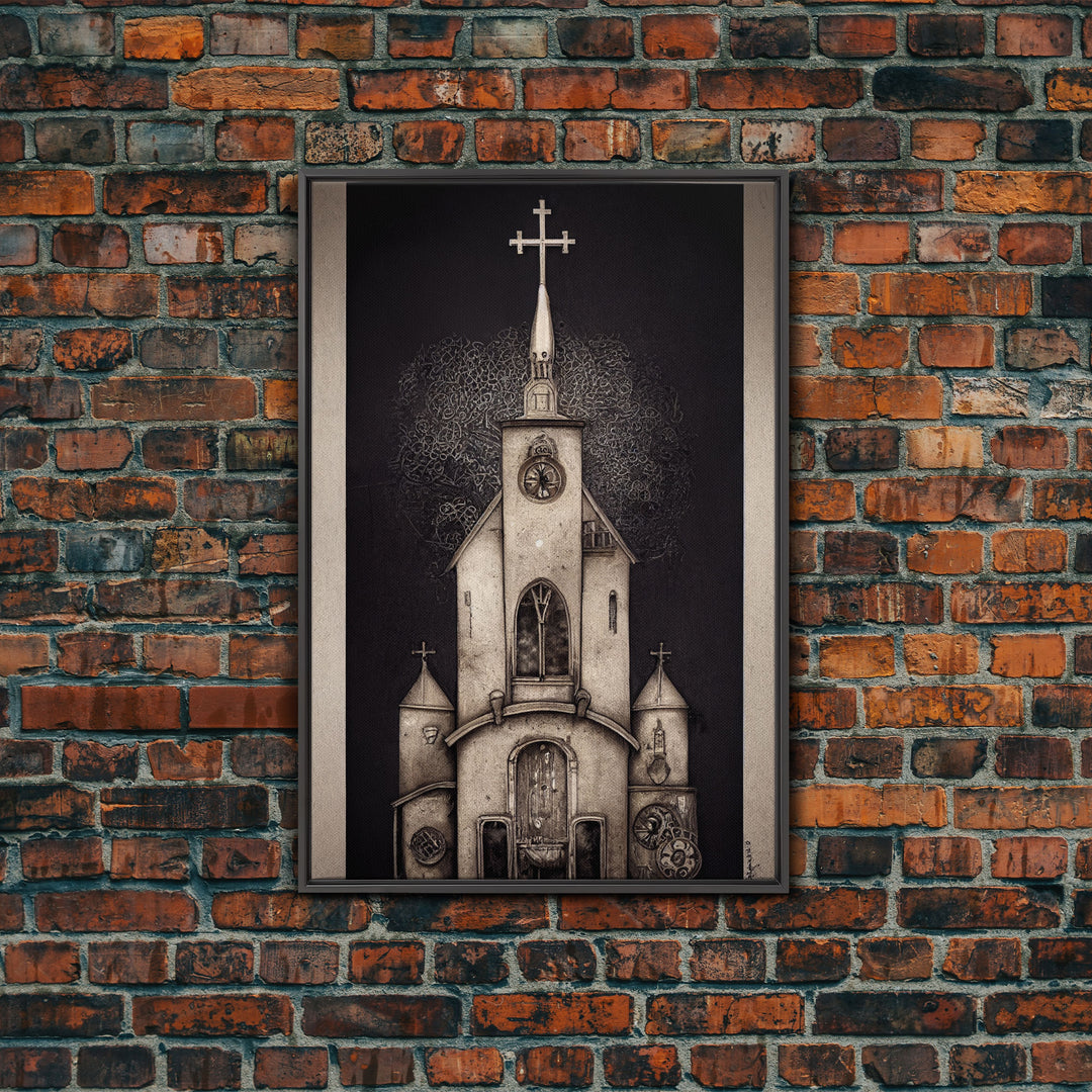 Gothic Church, Framed Canvas Print, Ready To Hang Framed Wall Art, Living Room Decor