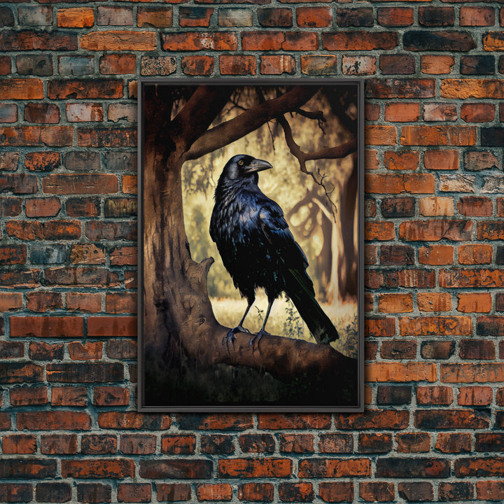 Portrait of a raven, cool crow art, framed canvas print