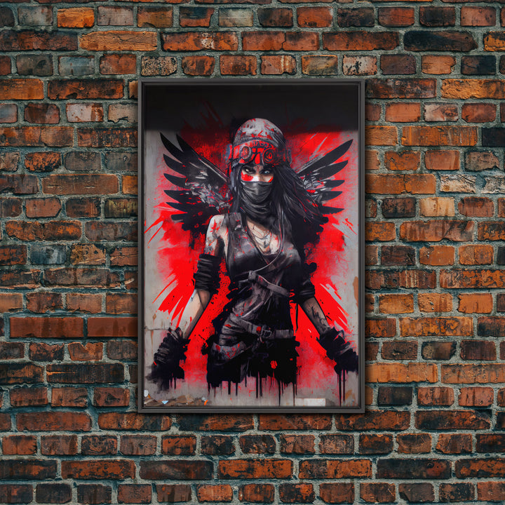 Graffiti angel art, framed canvas print, urban art