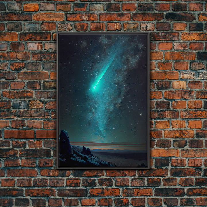 Shooting Star over an Arizona desert landscape, framed canvas print, milky way galaxy starry night sky art