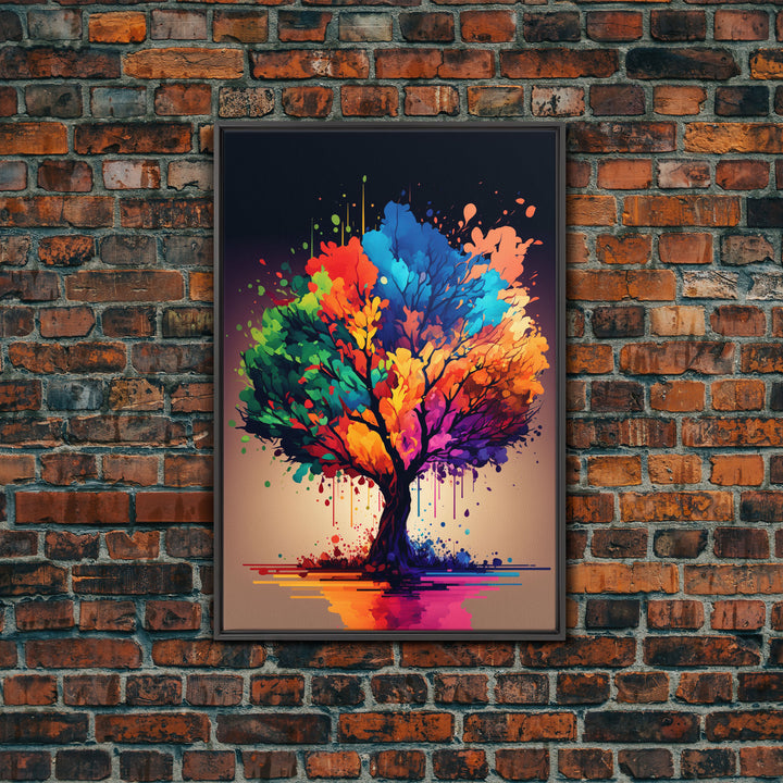 Abstract Tree Watercolor Canvas Print, Splatter Art, Blooming Colorful Tree On Canvas, Original Plant Floral Artwork, Landscape Bohemian Art