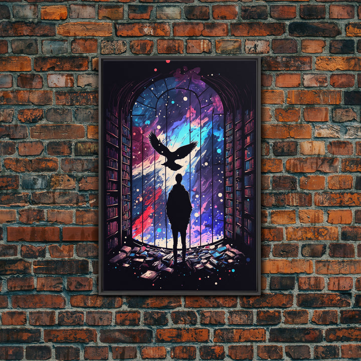 here in my garage, knowledge, retro style library art, framed canvas print