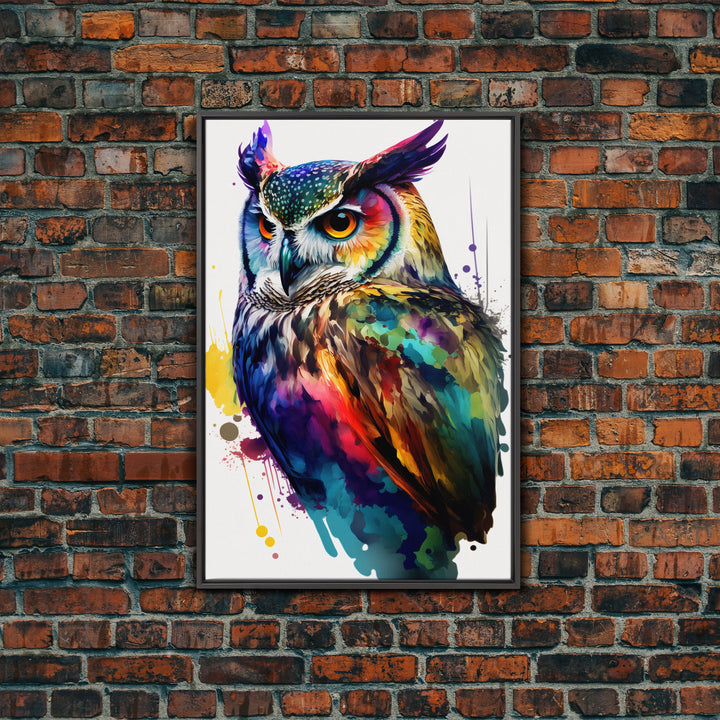 Watercolor Owl Painting Canvas Print, Framed Canvas Art, Pop Art Style, Owl Decor, Owl Print, Owl Art