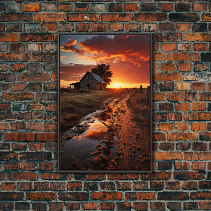 Storm Rolling In Over Country Roads at Sunset, Cottagecore Art, Framed Canvas, Poster Print, Wall Art, Primitive Wall Art, Redneck Art
