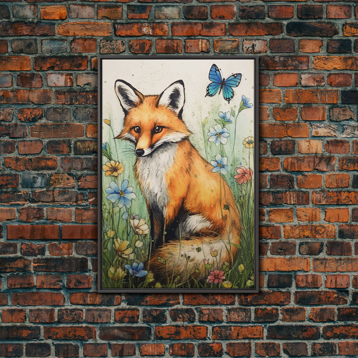 Framed Fox Wall Art, Vintage Wall Art, Muted Neutral Colors, Animal Prints, Farmhouse Wall Decor, Moody Wall Decor, Canvas Print