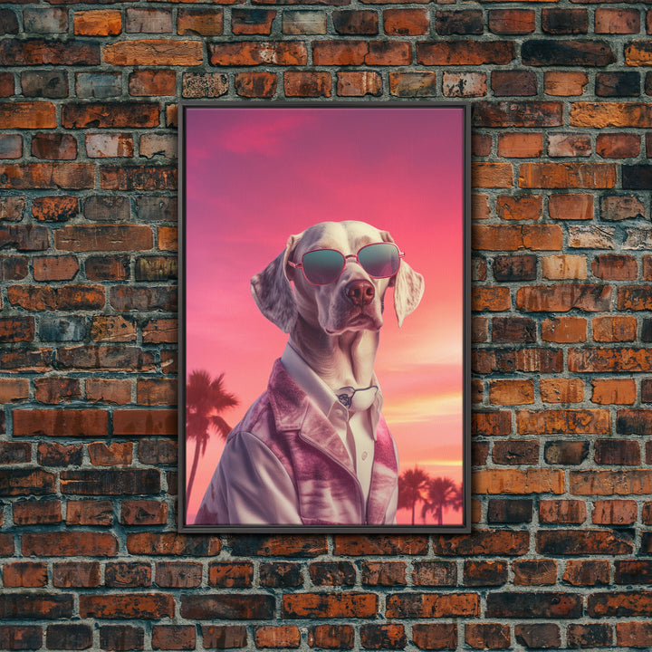 Weimaraner Wall Print, Dog Wall Art, Dog Sunglasses, Dog In Pink Suit, Funny Art, Framed Wall Art, Framed Canvas, Wall Print, Wall Canvas
