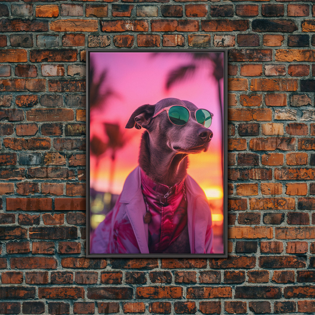 Greyhound Wall Print, Dog Wall Art, Dog Sunglasses, Dog In Pink Suit, Funny Art, Framed Wall Art, Framed Canvas, Wall Print, Wall Canvas
