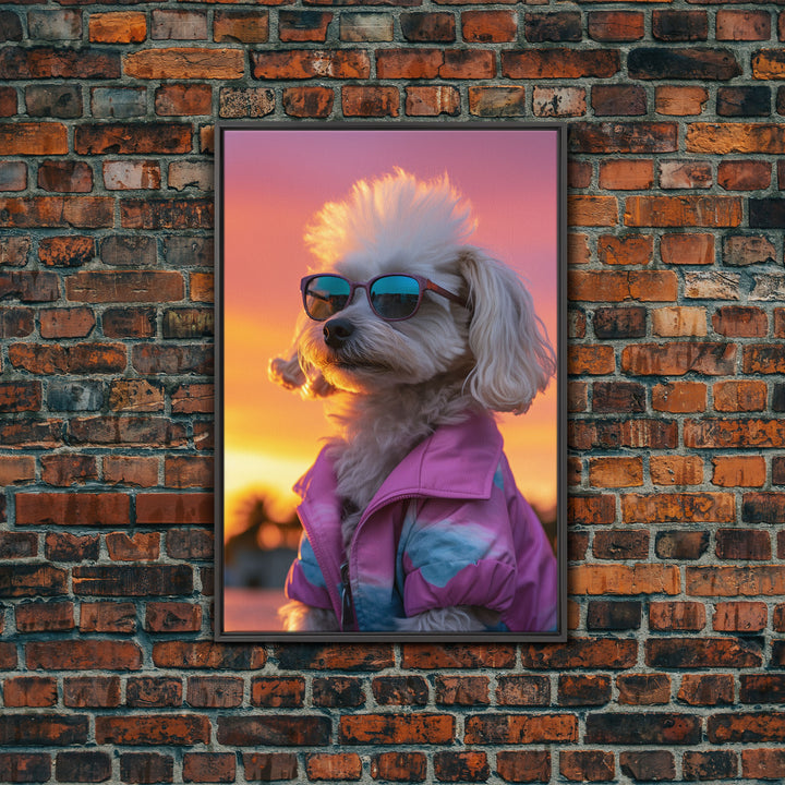 Shih Tzu Wall Print, Dog Wall Art, Dog Sunglasses, Dog In Pink Tracksuit, Funny Art, Framed Wall Art, Framed Canvas, Wall Print, Wall Canvas