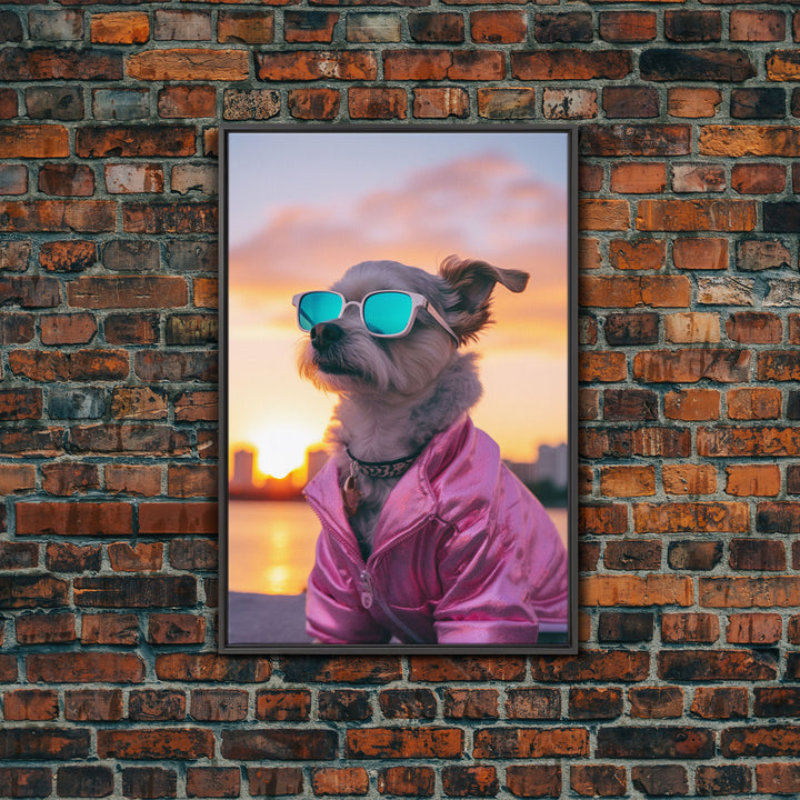 Shih Tzu Wall Print, Dog Print, Dog Sunglasses, Dog In Pink Tracksuit, Funny Art, Framed Wall Art, Framed Canvas, Wall Print, Wall Canvas