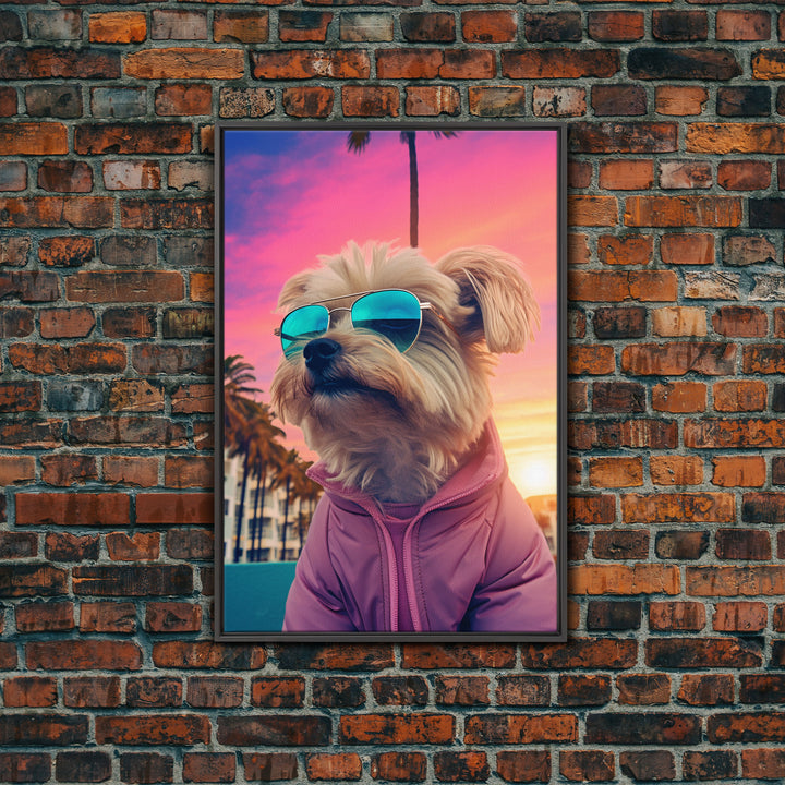Shih Tzu Wall Print, Dog Print, Dog Sunglasses, Dog In Pink Jacket, Funny Art, Framed Wall Art, Framed Canvas, Wall Print, Wall Canvas