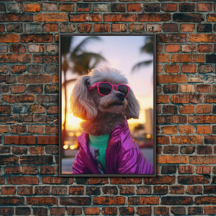 Poodle In Sunglasses Pink Tracksuit Wall Print, Dog Portrait, Dog Art Print, Framed Wall Art, Framed Canvas, Wall Print, Wall Canvas