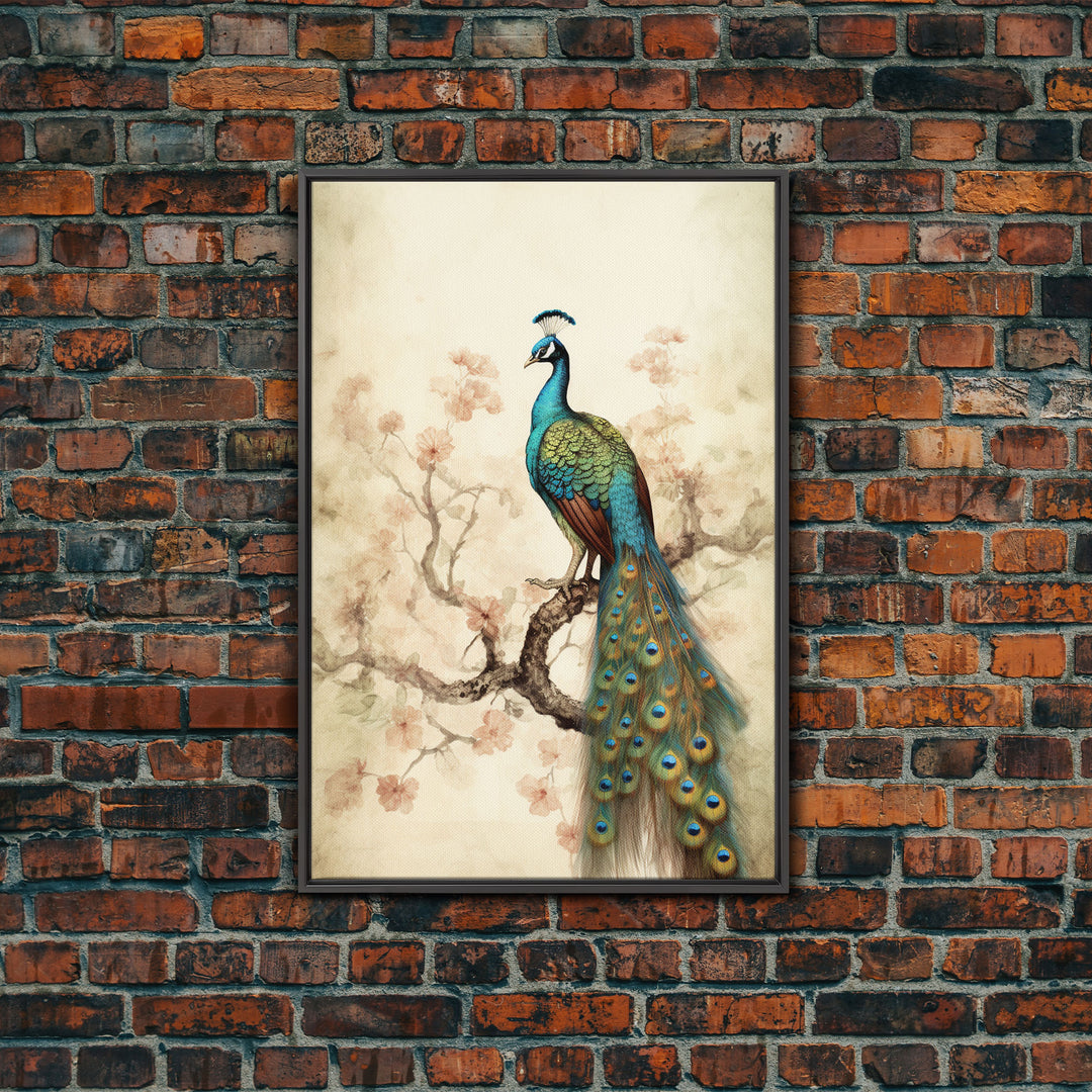 peacock wall art | peacock art print | boho wall art | peacock poster | mid century modern art | home office wall art | Farmhouse Canvas Art